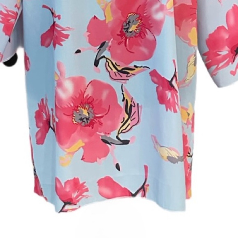 #47 KIMONO ~ Lightweight Baby Blue and Pink Floral Kimono Cover Up size OS - Picture 5 of 6